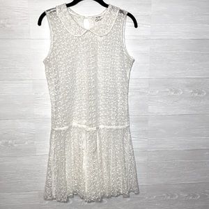 Free People Peter Pan Collar Sheer Mini Dress with Adjustable Drawstring Waist